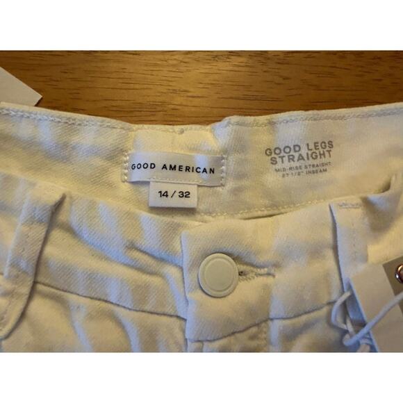 Good American Good Legs Straight Mid-Rise Jeans, Color White, Size 14 - Picture 6 of 8